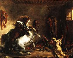 Eugene Delacroix Arabian Horses Fighting in a Stable France oil painting art